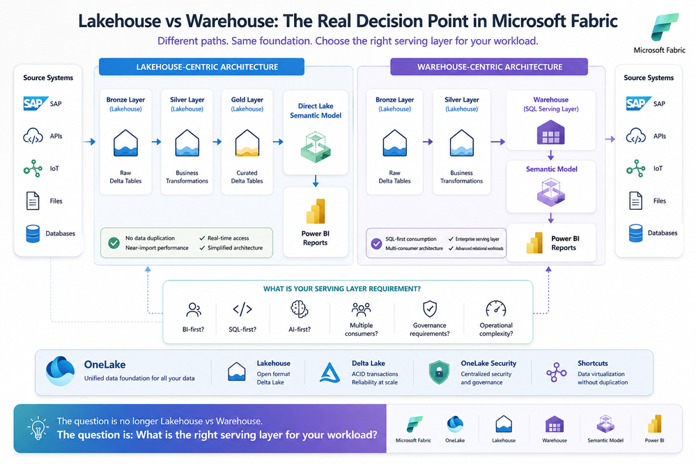 Architecture traditionnelle : Source → Bronze → Silver → Warehouse → Power BI