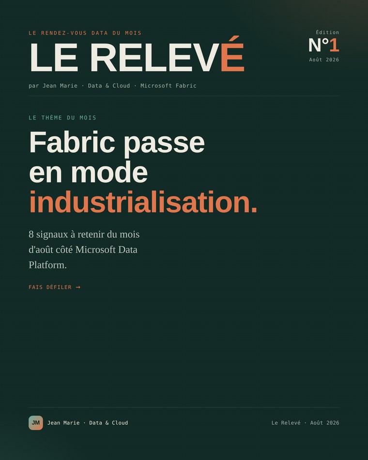 Le Relevé N°1 — Août 2026 : Fabric passe en mode industrialisation
