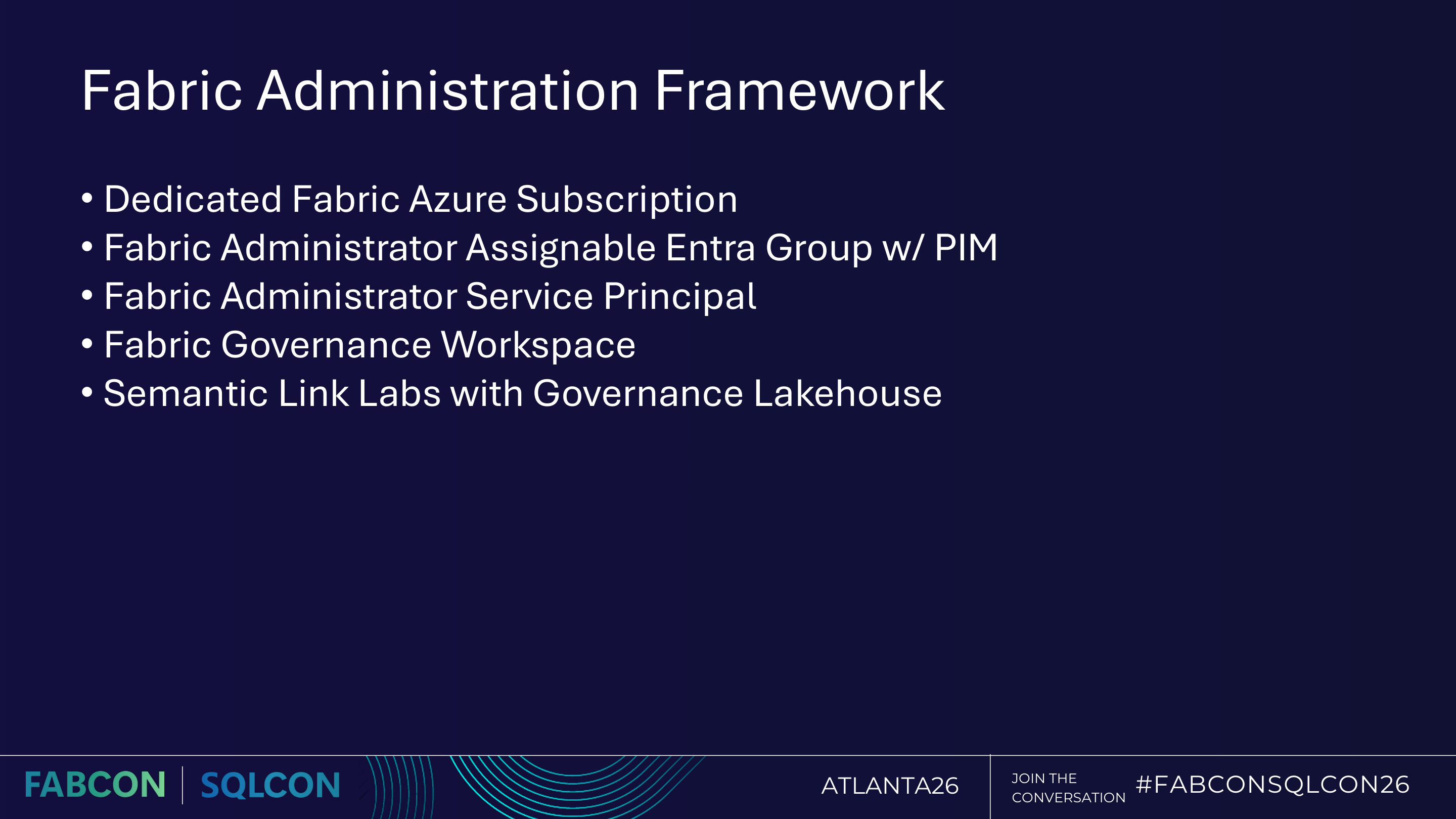 Framework d'administration Fabric - 5 piliers